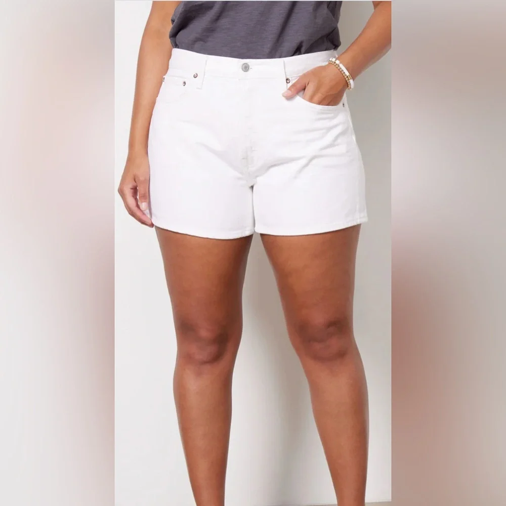 Agolde Parker Long Short High Rise Denim Shorts White Dough Size 32 NWT‎